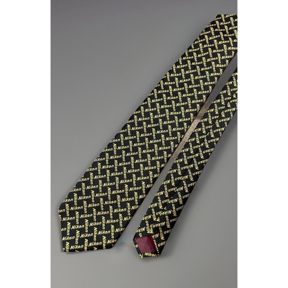 Vintage NIKON Logo Men's Necktie Black and Gold Corporate Gift Hampton Hall Ltd.